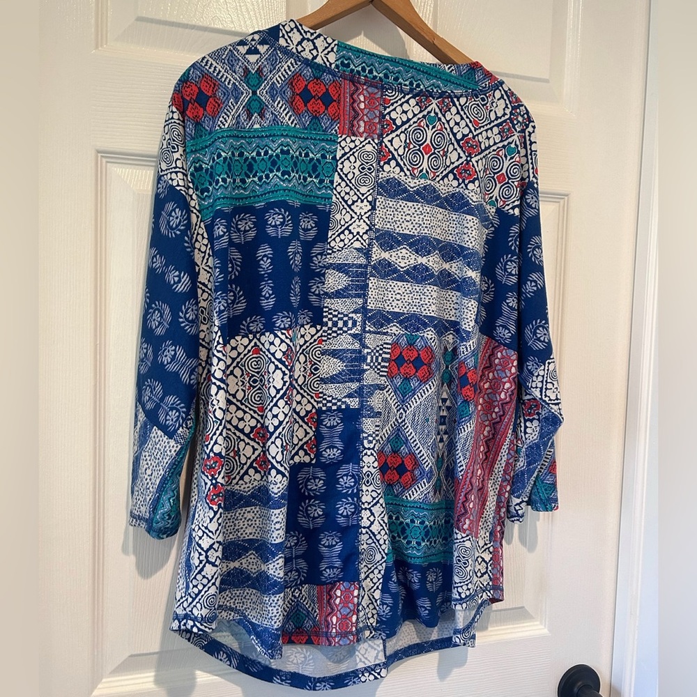 Ruby Rd. Womens 1x Blue Red Patchwork Print Long … - image 6